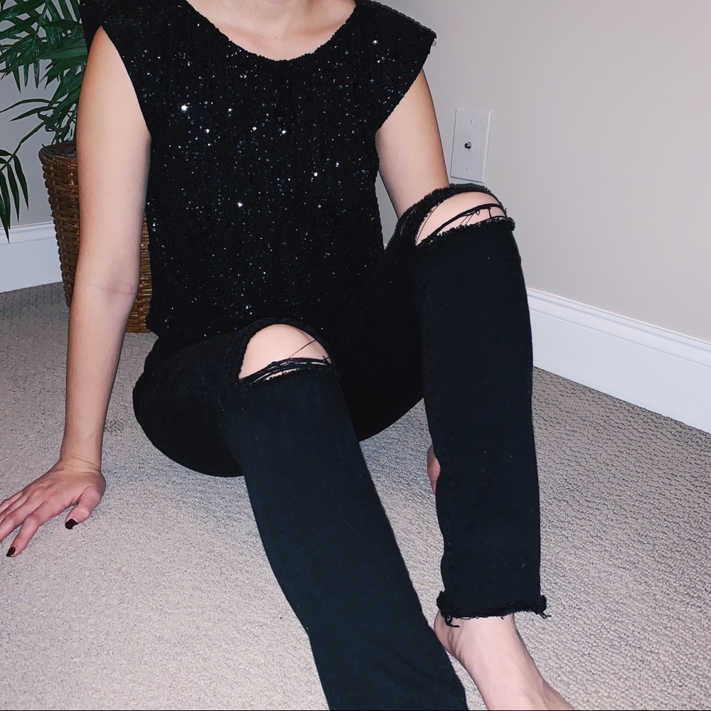 Black Destroyed Denim Jeans